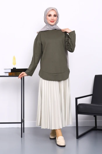 Haki Bisiklet Yaka Modal Tunik