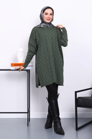 Haki Soğuk İplik Merserize Triko Tunik