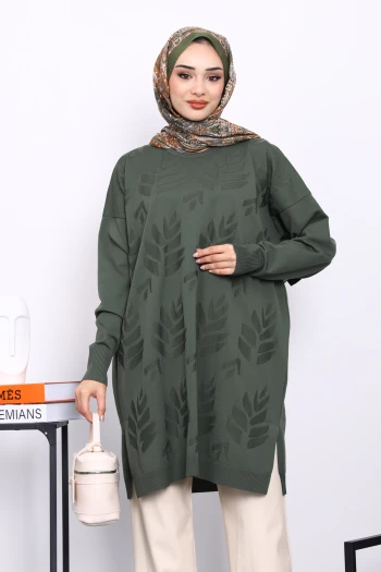 Haki Soğuk İplik Merserize Triko Tunik