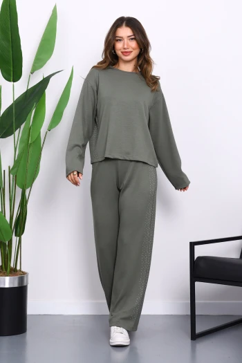 Haki Yanları Taş Detaylı Modal Takım