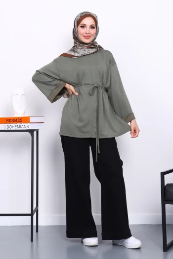 Haki Yanları Yırtmaçlı Bel İpli Tunik