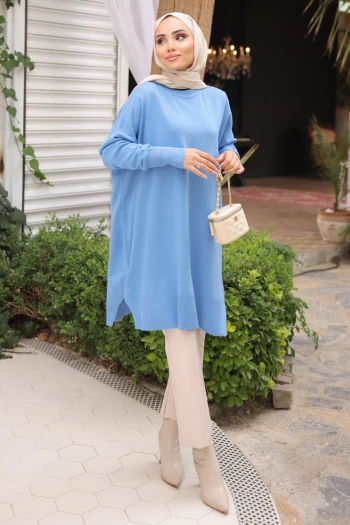 İndigo Soğuk İplik Merserize Triko Kazak