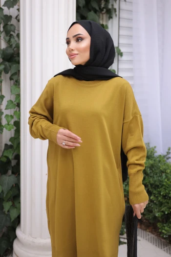 K. Yağyeşili Soğuk İplik Merserize Triko Kazak