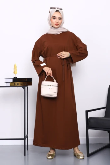 Kahverengi İki İplik Modal Elbise