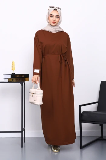 Kahverengi İki İplik Modal Elbise