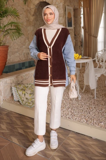 Kahverengi Kot Garnili Yumoş Triko Hırka