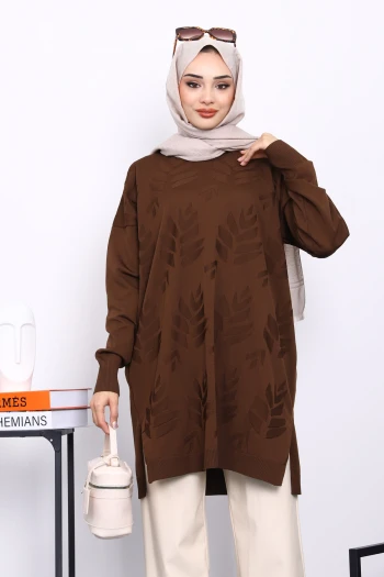 Kahverengi Soğuk İplik Merserize Triko Tunik