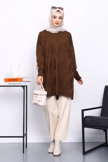 Kahverengi Soğuk İplik Merserize Triko Tunik