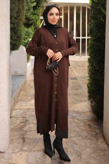 Kahverengi Soğuk İplik Triko Hırka