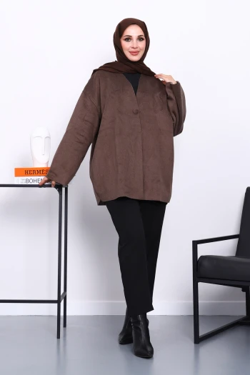 Kahverengi Tek Düğmeli Kaşe Ceket