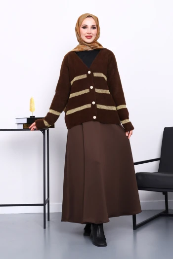 Kahverengi V Yaka Angora Yumoş Hırka