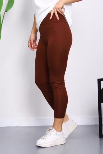 Kahverengi Yüksek Bel Şardonlu Dalgıç Tayt