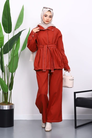 Kiremit Çıtçıtlı Ceket Pantolonlu Gabardin Takım