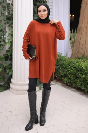 Kiremit Soğuk İplik Merserize Triko Kazak