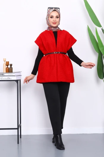 Kırmızı Bel Kemerli Orkide Yelek