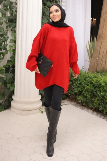 Kırmızı Bisiklet Yaka Triko Kazak