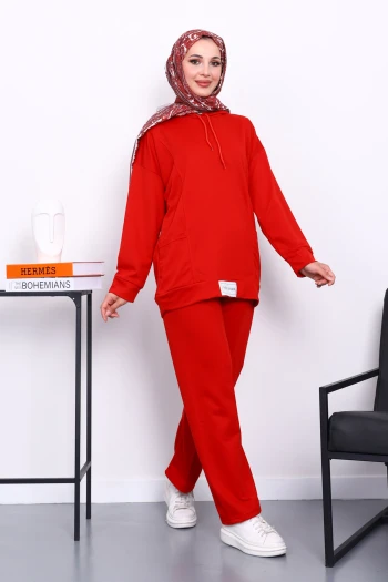 Kırmızı Önü Etiketli İki İplik Tesettür Takım