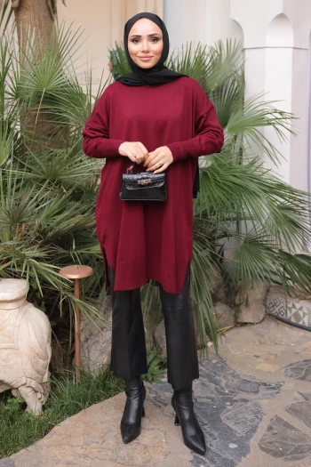 Koyu Bordo Soğuk İplik Merserize Triko Kazak