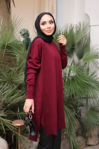 Koyu Bordo Soğuk İplik Merserize Triko Kazak