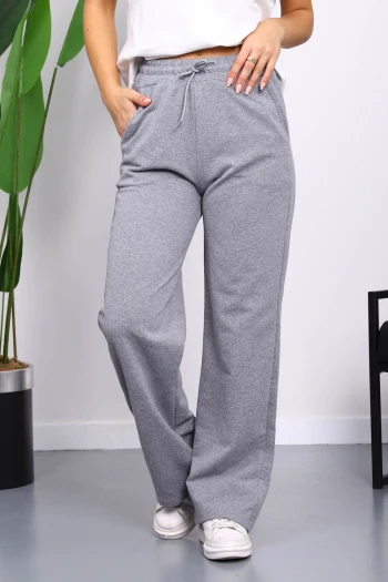 Koyu Gri Bel Lastikli İki İplik Palazzo Eşofman Alt