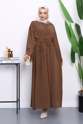 Koyuv Vizon Bel Bağlamalı Piliseli Elbise