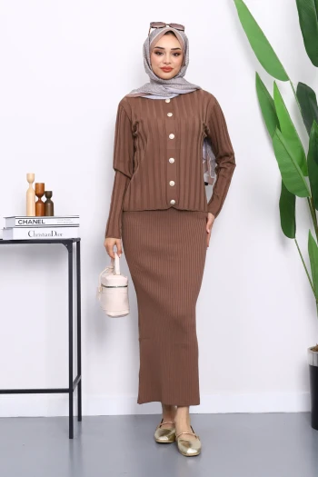 Koyuv Vizon Crop Hırka Triko Elbise İkili Kombin