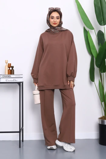 Koyuv Vizon İki İplik Oversize Pantolonlu Takım