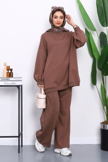 Koyuv Vizon İki İplik Oversize Pantolonlu Takım