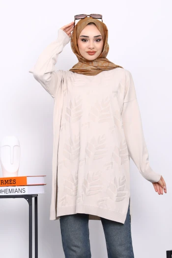 Krem Soğuk İplik Merserize Triko Tunik