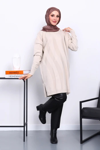 Krem Soğuk İplik Merserize Triko Tunik