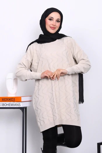 Krem Soğuk İplik Merserize Triko Tunik