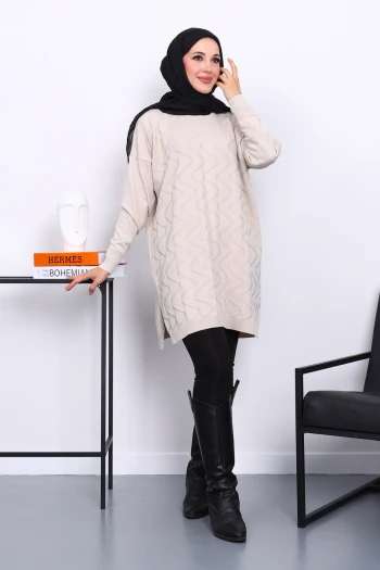 Krem Soğuk İplik Merserize Triko Tunik