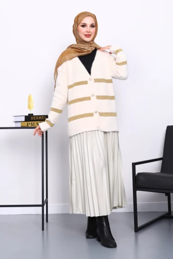 Krem V Yaka Angora Yumoş Hırka