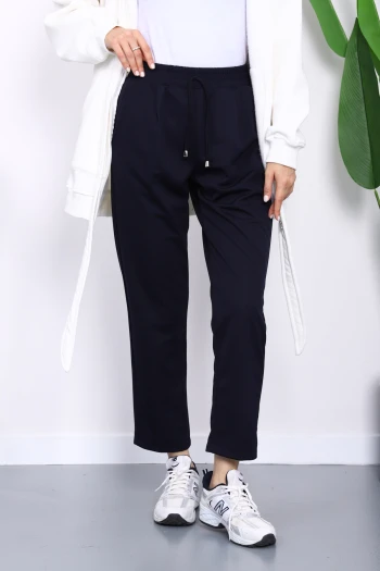 Lacivert Beli Lastikli Cepli Double Pantolon
