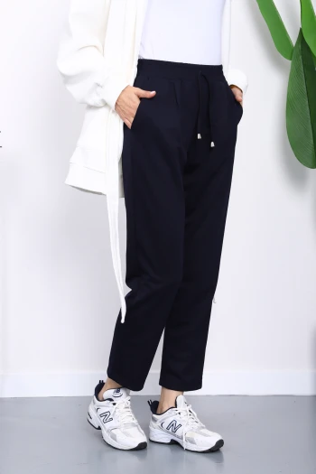 Lacivert Beli Lastikli Cepli Double Pantolon