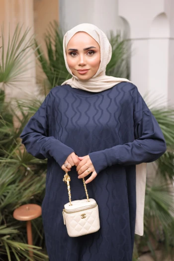 Lacivert Bisiklet Yaka Soğuk İplik Triko Tunik