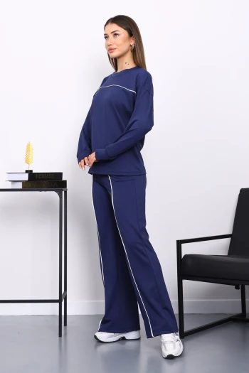 Lacivert Biye Detaylı Sweat Pantolonlu Takım