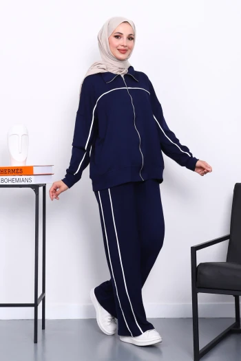 Lacivert Çift Cepli Fermuarlı Biyeli Takım