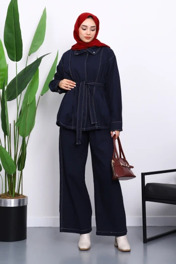 Lacivert Çıtçıtlı Ceket Pantolonlu Gabardin Takım