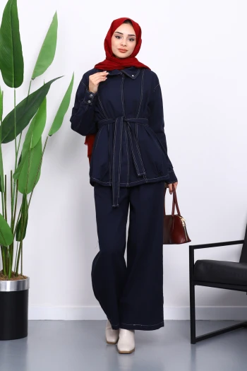 Lacivert Çıtçıtlı Ceket Pantolonlu Gabardin Takım