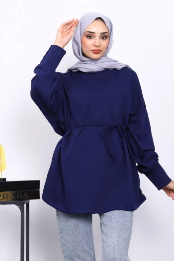 Lacivert Düğme Detaylı Oversize Sweatshirt