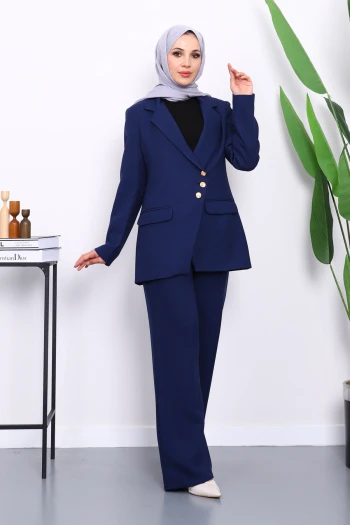Lacivert Düğmeli Ceket Pantolonlu Takım
