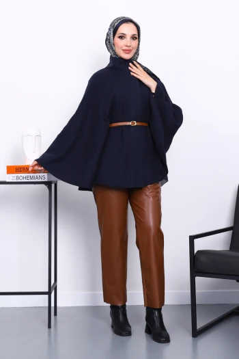 Lacivert Hakim Yaka Bel Kemerli Panço