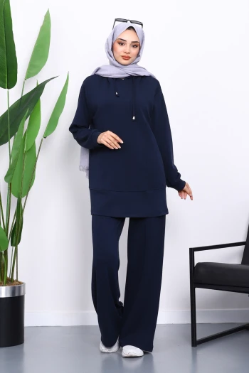 Lacivert Kapşonlu Tunik Pantolonlu Takım