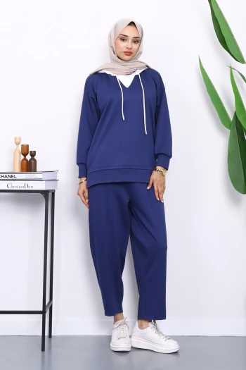 Lacivert Kapşonlu Tunik Pantolonlu Takım
