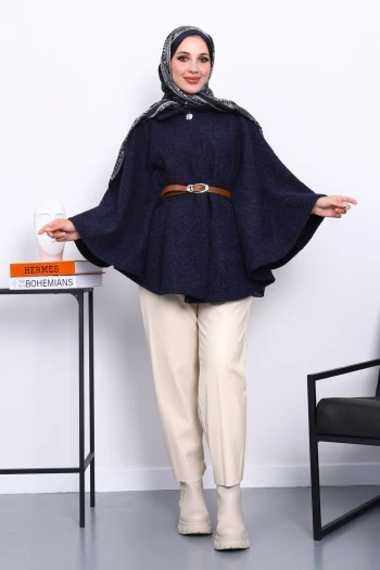 Lacivert Kemerli Kaşe Panço