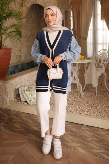 Lacivert Kot Garnili Yumoş Triko Hırka