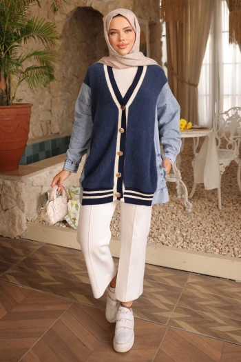 Lacivert Kot Garnili Yumoş Triko Hırka