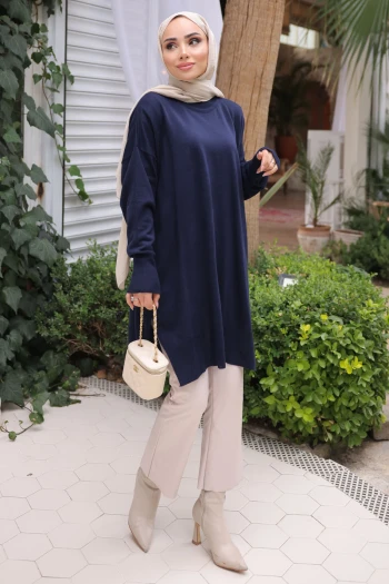 Lacivert Soğuk İplik Merserize Triko Kazak