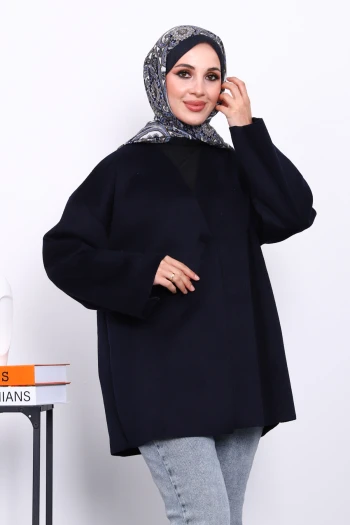 Lacivert Tek Düğmeli Kaşe Ceket